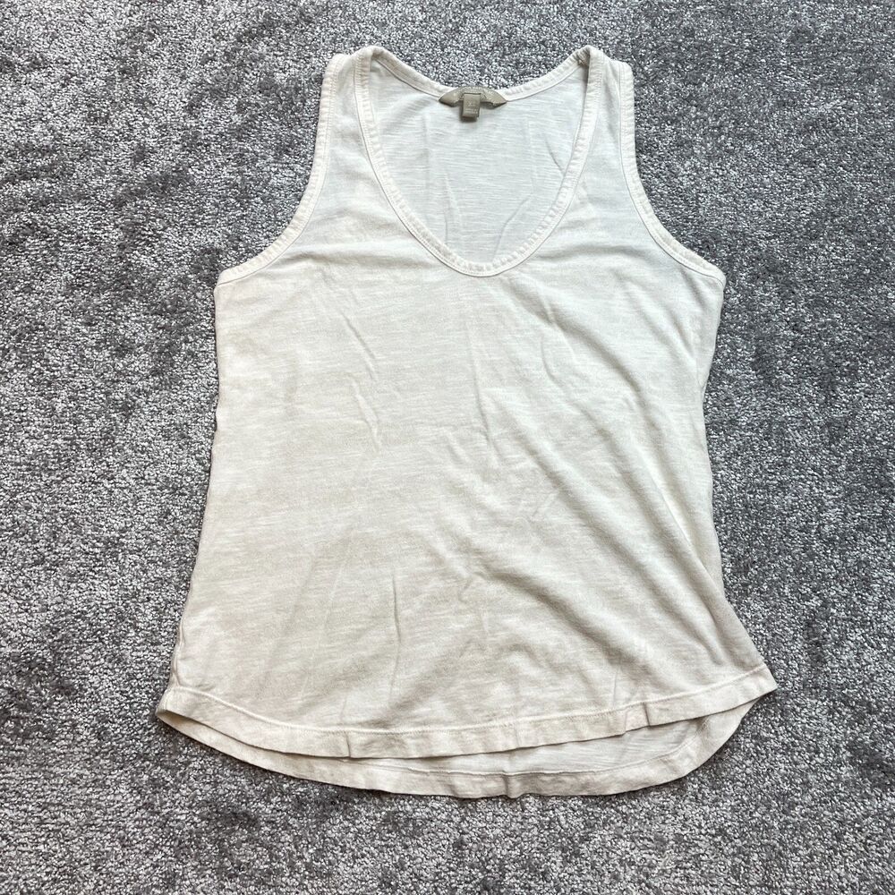 Banana Republic Tank Top Shirt Womens XS Beige Shiny Glitter Striped V Neck Soft